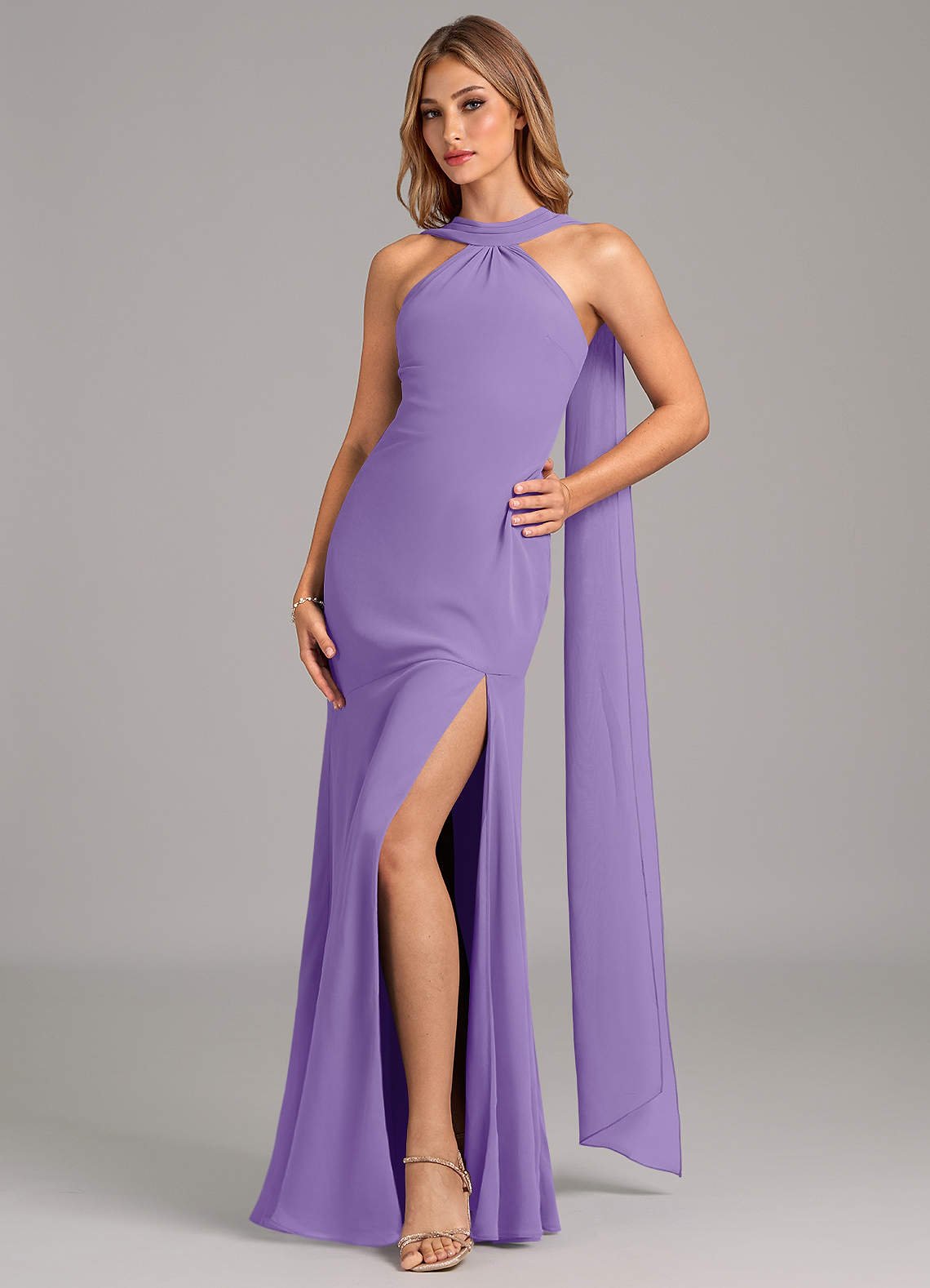 Kinsley Mermaid Halter Chiffon Bridesmaid Dress in Tahiti