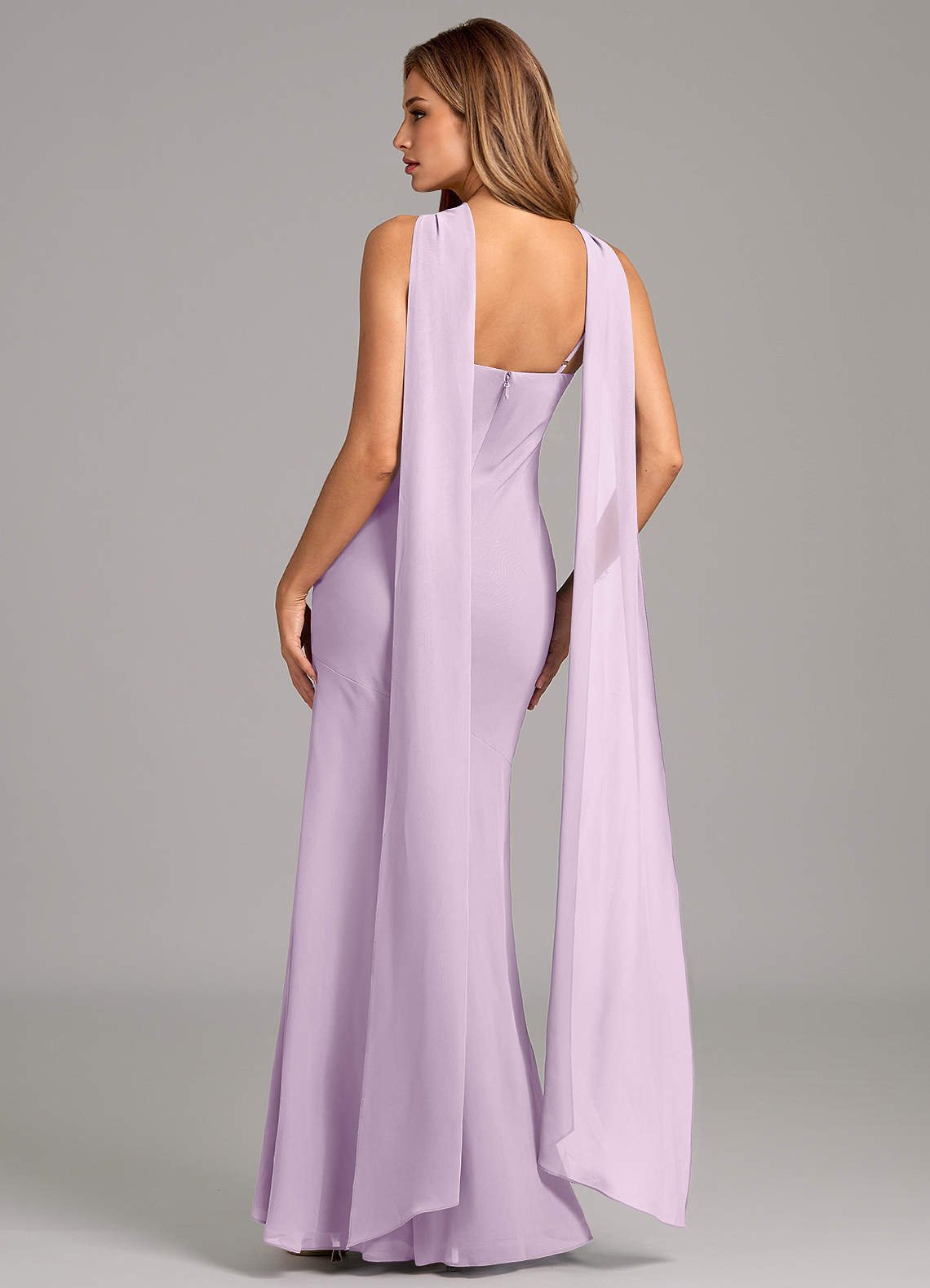 Kinsley Mermaid Halter Chiffon Bridesmaid Dress in Frosted Lilac