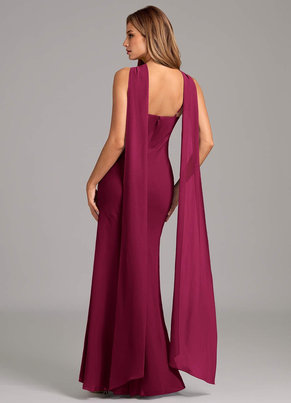 Kinsley Mermaid Halter Chiffon Bridesmaid Dress in Burgundy