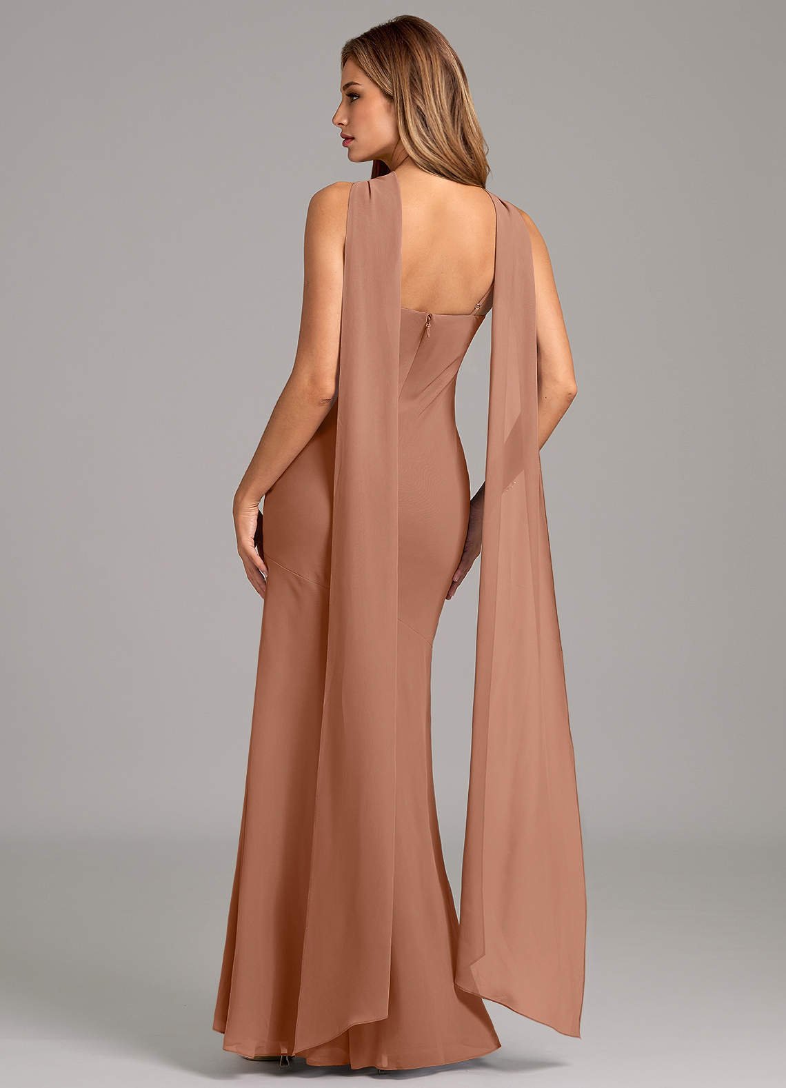 Kinsley Mermaid Halter Chiffon Bridesmaid Dress in Bronzer