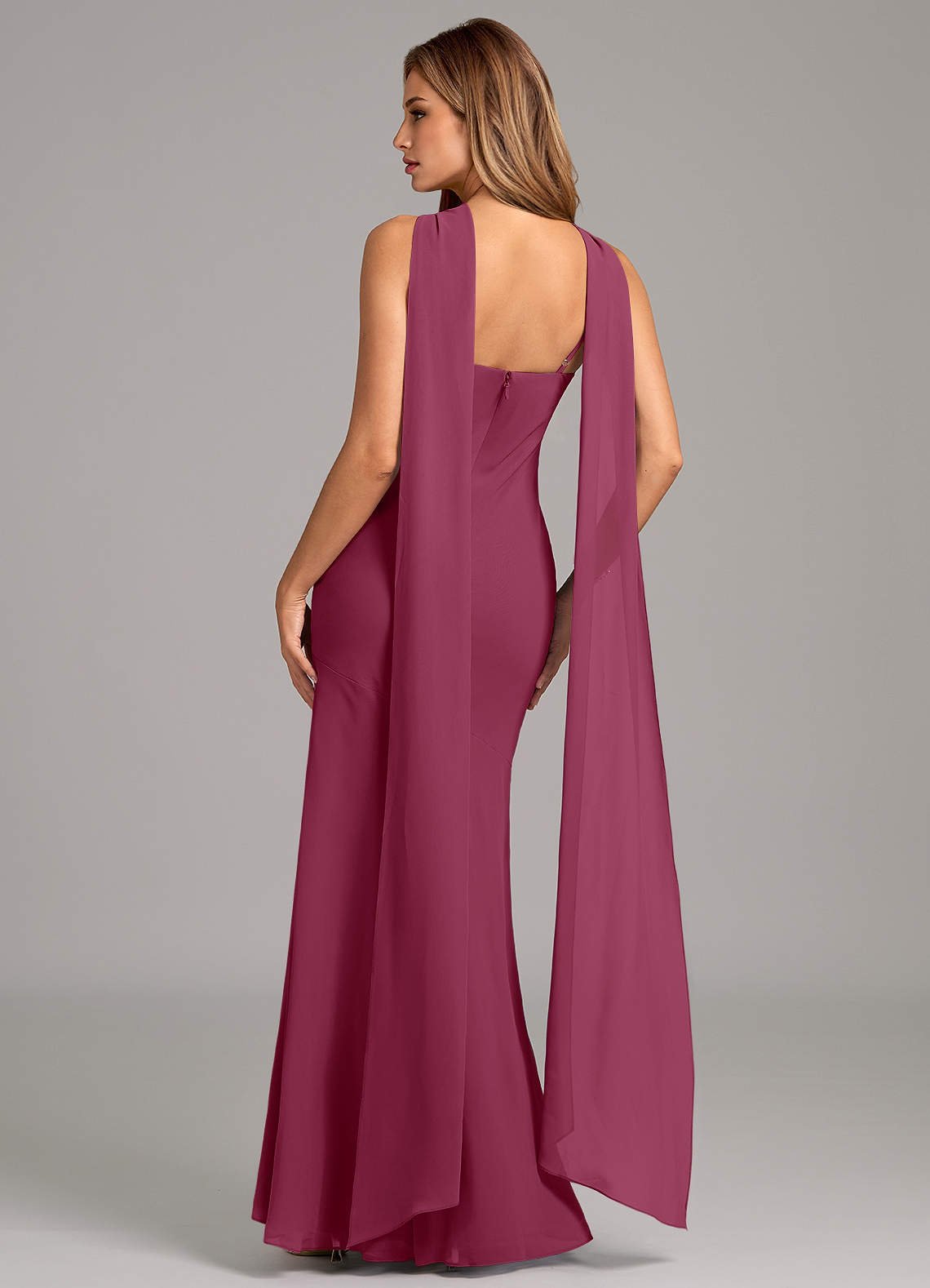 Kinsley Mermaid Halter Chiffon Bridesmaid Dress in Mulberry