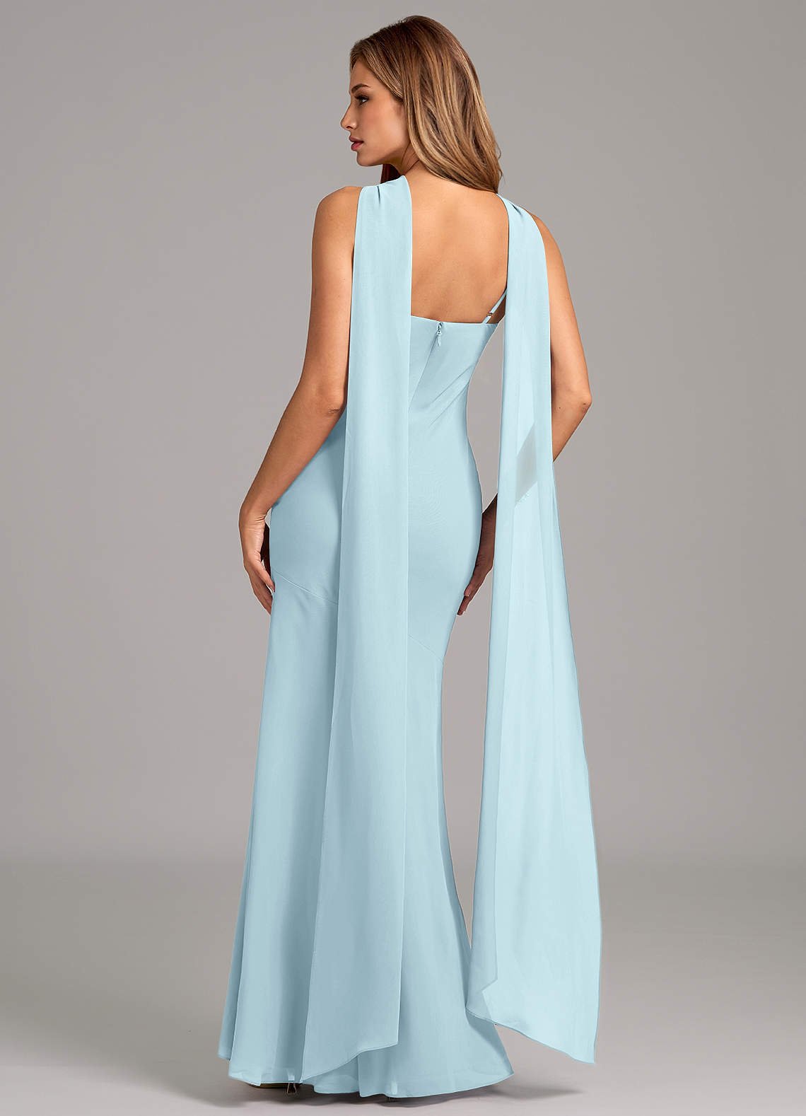 Kinsley Mermaid Halter Chiffon Bridesmaid Dress in Cloud Blue