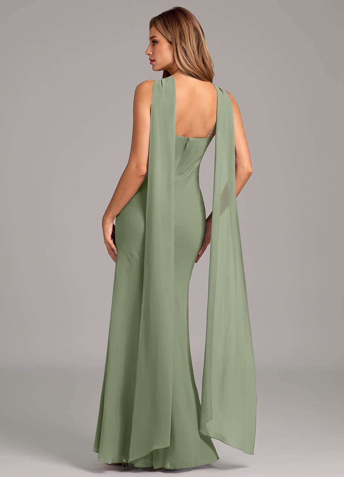 Kinsley Mermaid Halter Chiffon Bridesmaid Dress in Pistachio