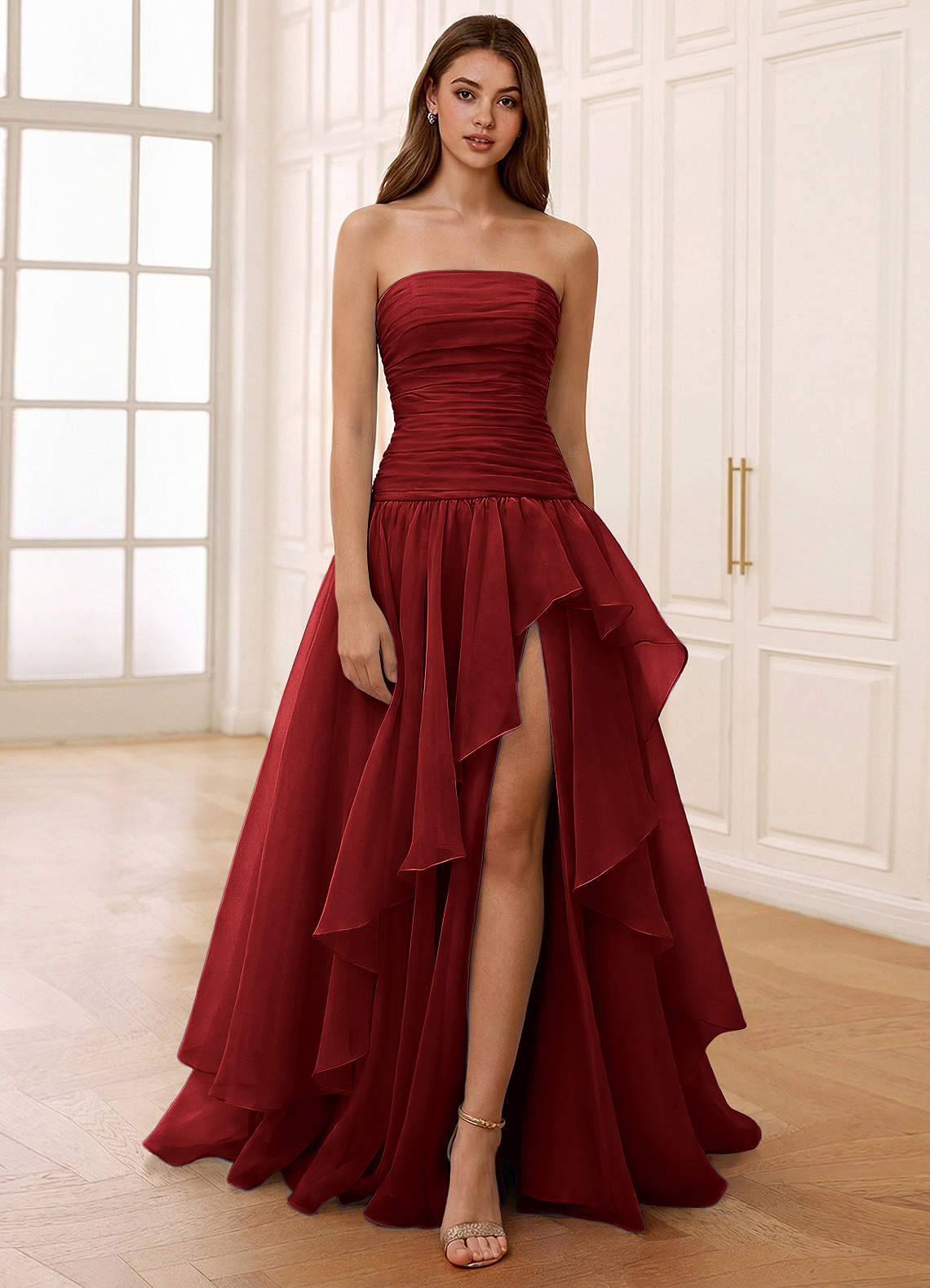 Ocavivien A-Line Strapless Tulle Prom Dress in Sage