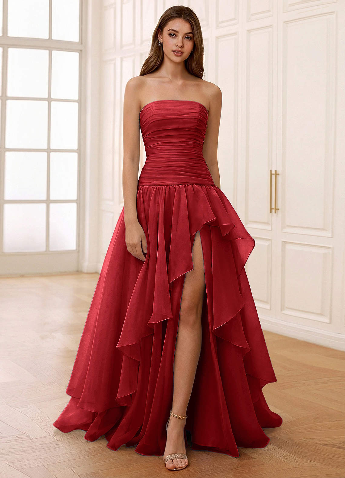 Ocavivien A-Line Strapless Tulle Prom Dress in Sage