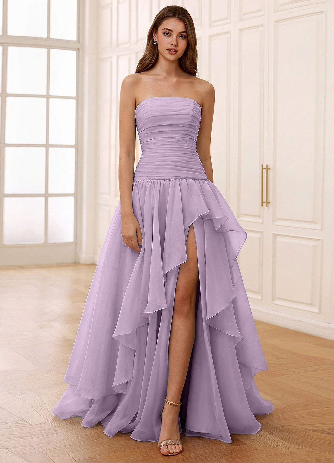 Ocavivien A-Line Strapless Tulle Prom Dress in Sage