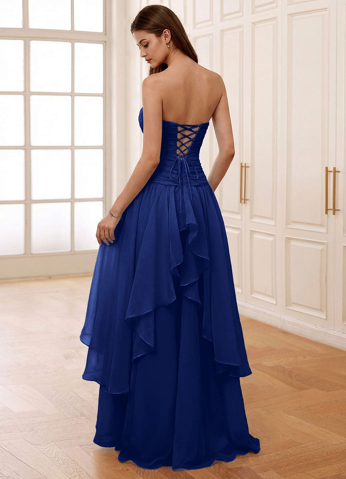 Ocavivien A-Line Strapless Tulle Prom Dress in Royal Blue