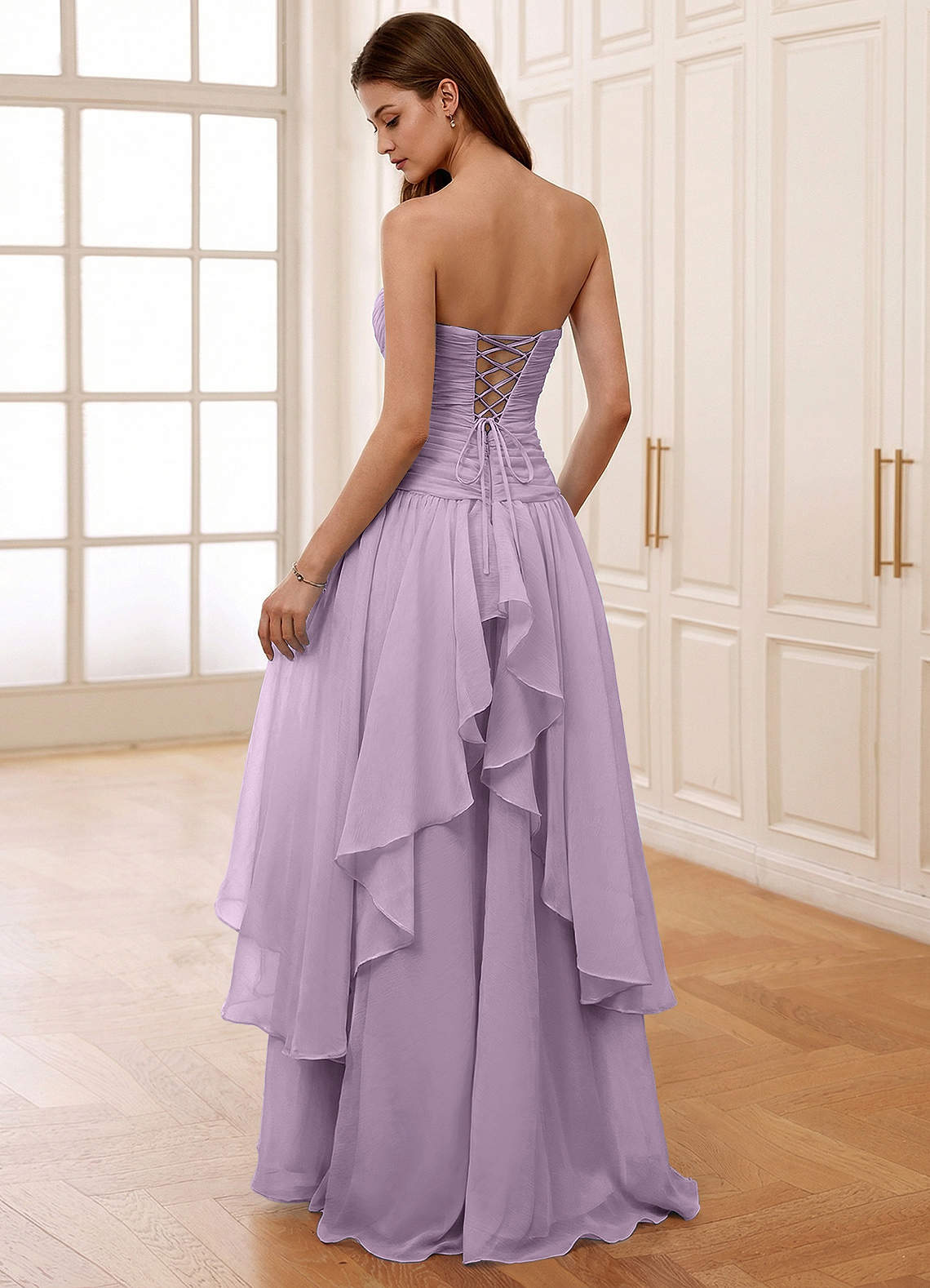 Ocavivien A-Line Strapless Tulle Prom Dress in Lilac