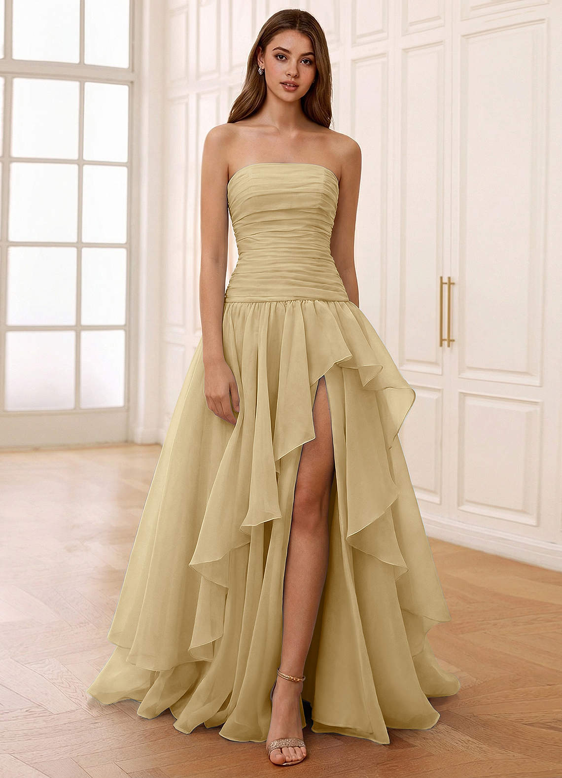 Ocavivien A-Line Strapless Tulle Prom Dress in Sage