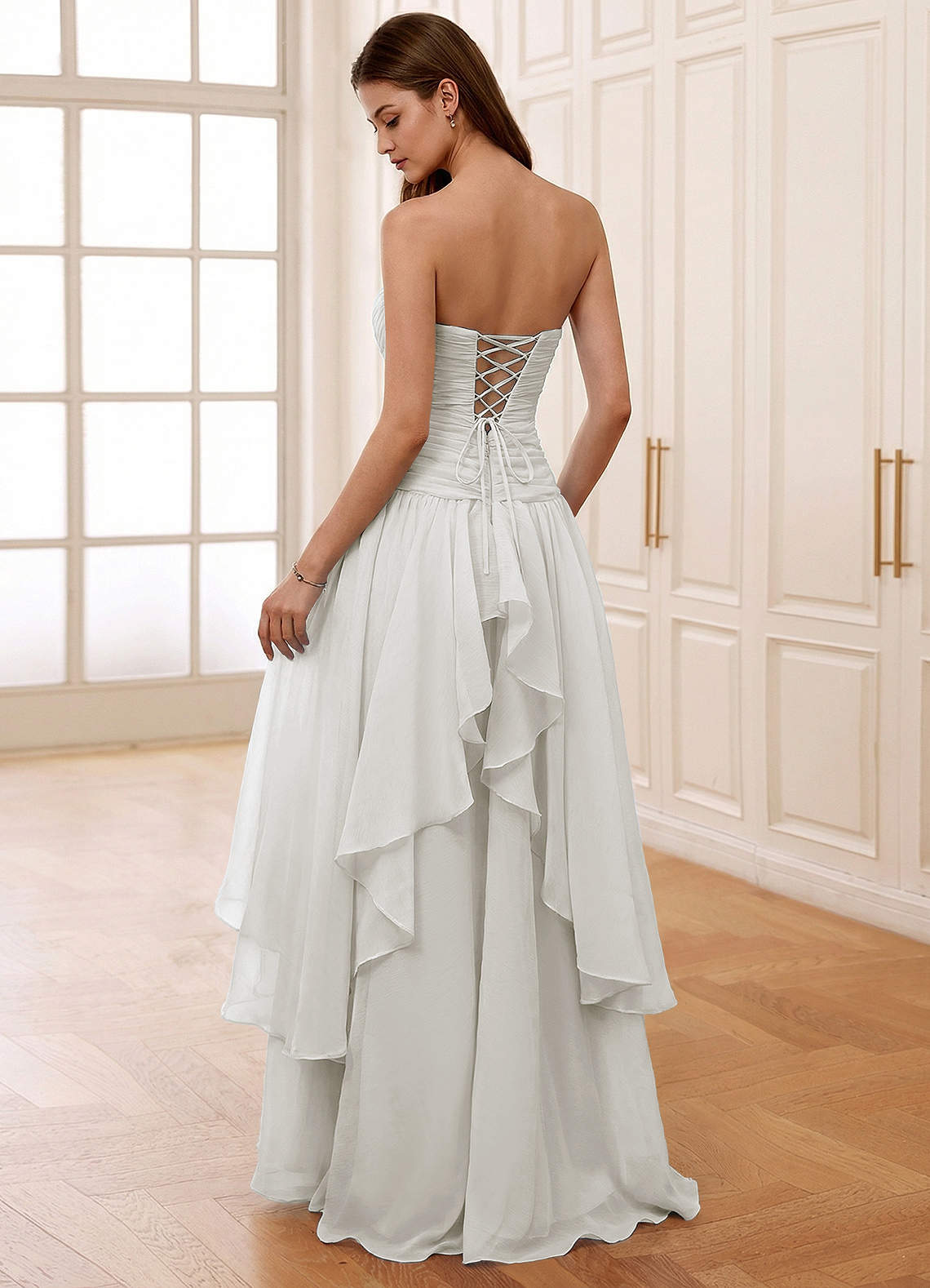 Ocavivien A-Line Strapless Tulle Prom Dress in White