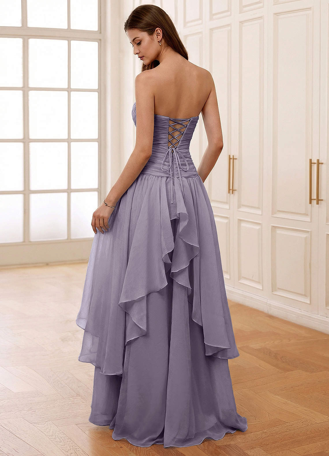 Ocavivien A-Line Strapless Tulle Prom Dress in Wisteria