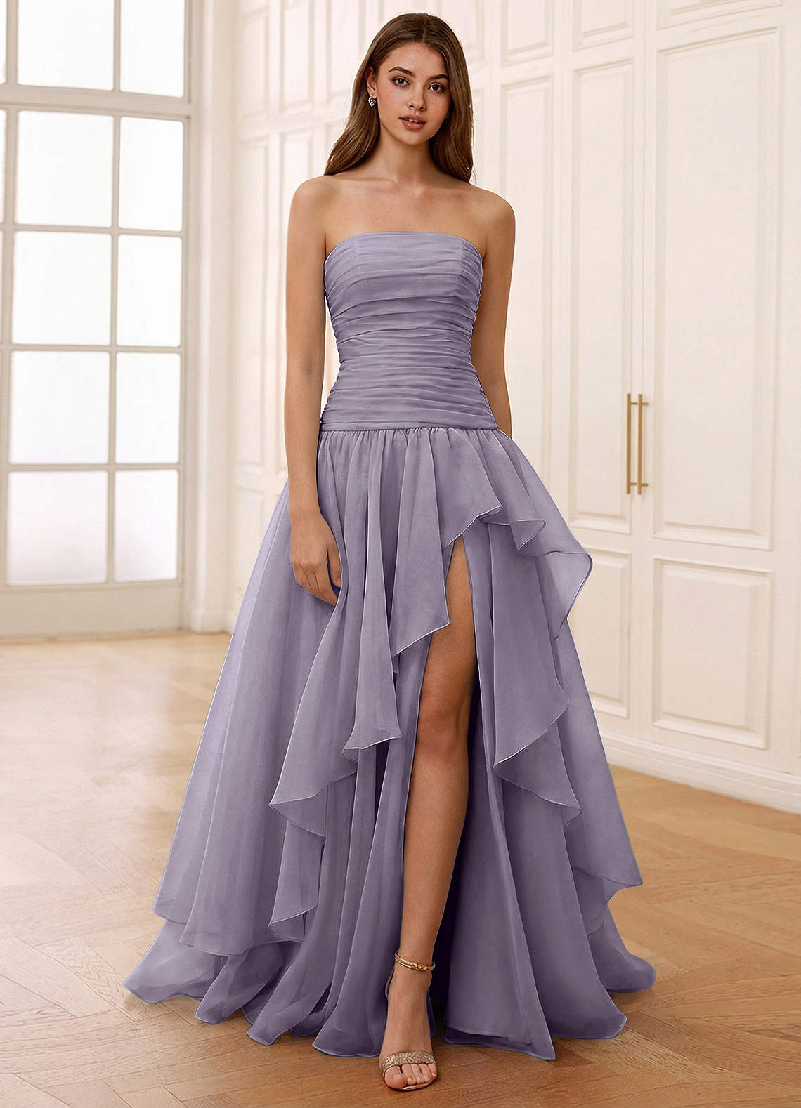 Ocavivien A-Line Strapless Tulle Prom Dress in Sage