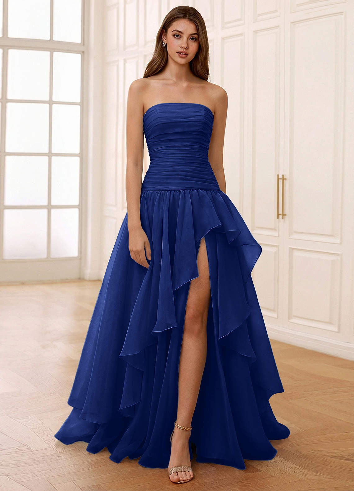 Ocavivien A-Line Strapless Tulle Prom Dress in Sage