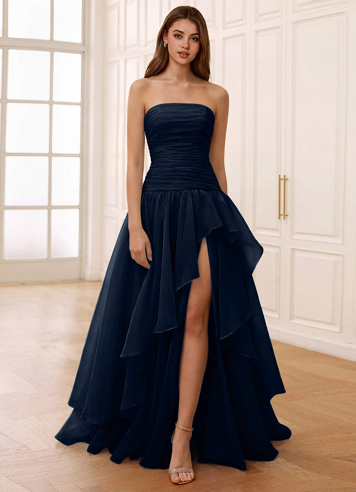 Ocavivien A-Line Strapless Tulle Prom Dress in Sage