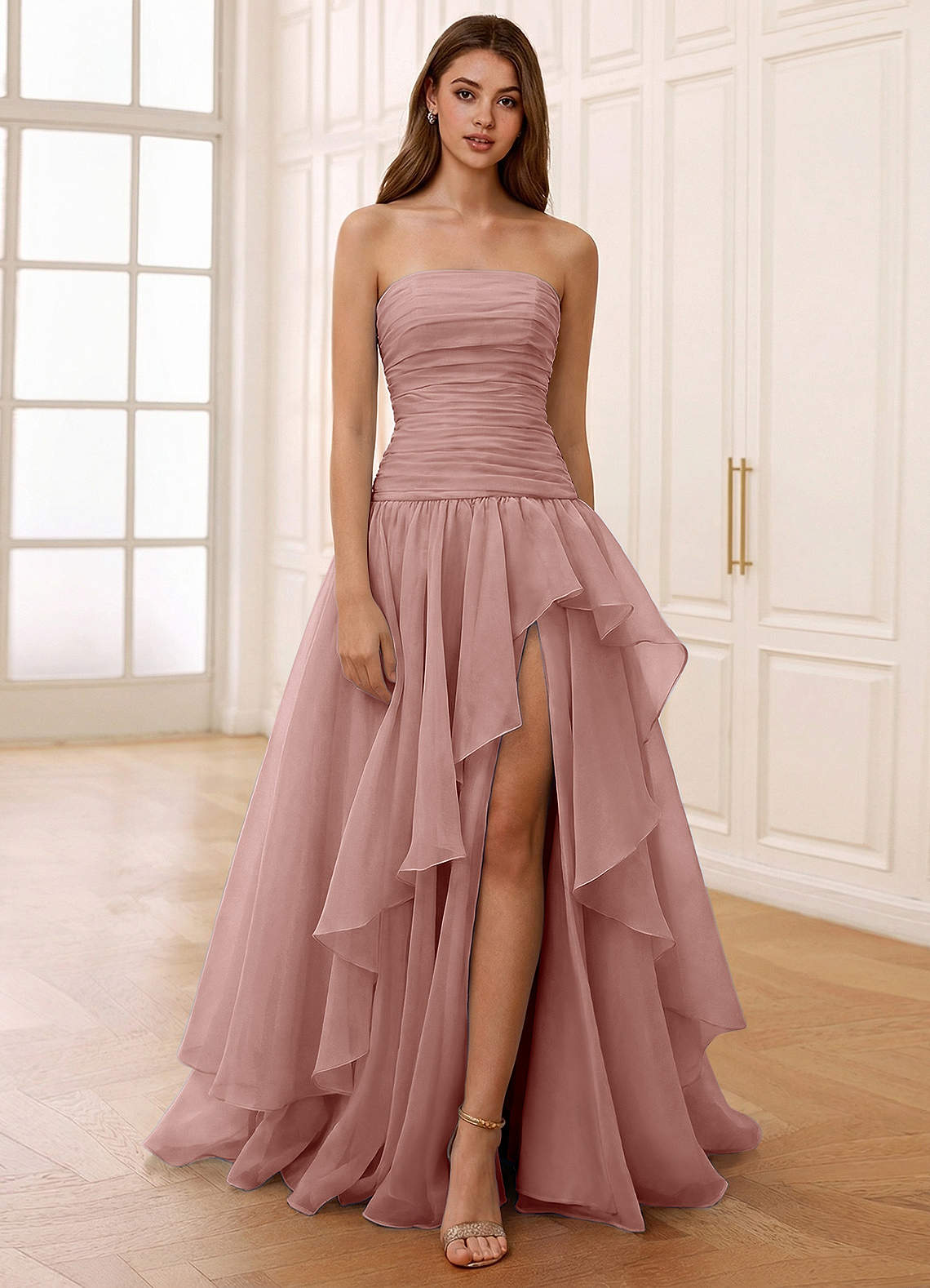 Ocavivien A-Line Strapless Tulle Prom Dress in Sage