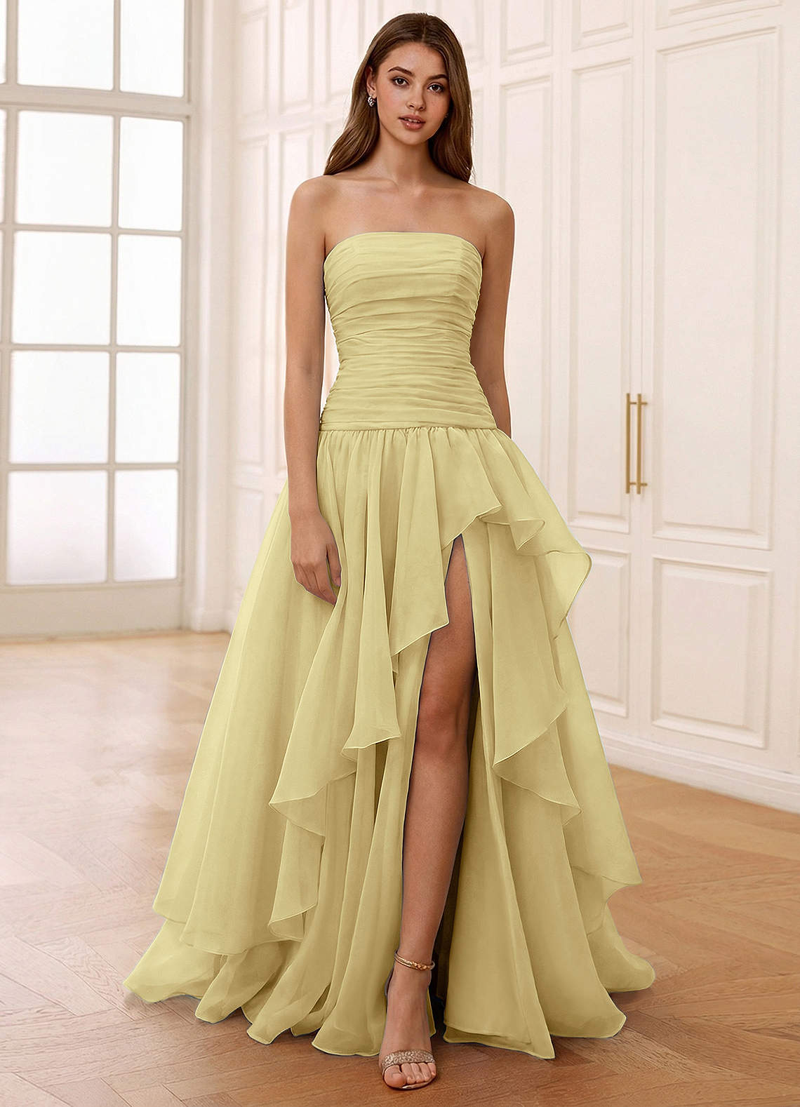 Ocavivien A-Line Strapless Tulle Prom Dress in Sage