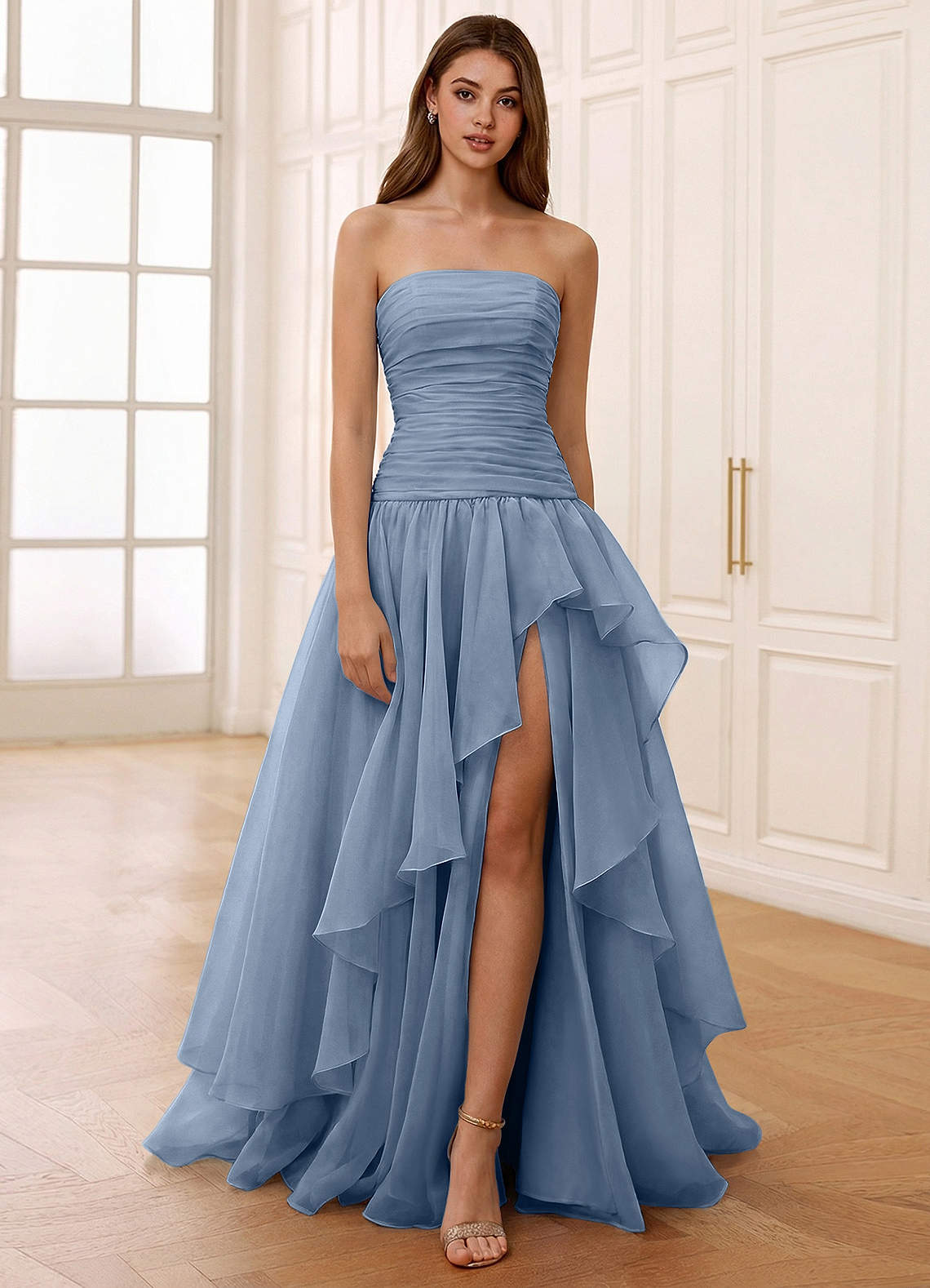 Ocavivien A-Line Strapless Tulle Prom Dress in Sage