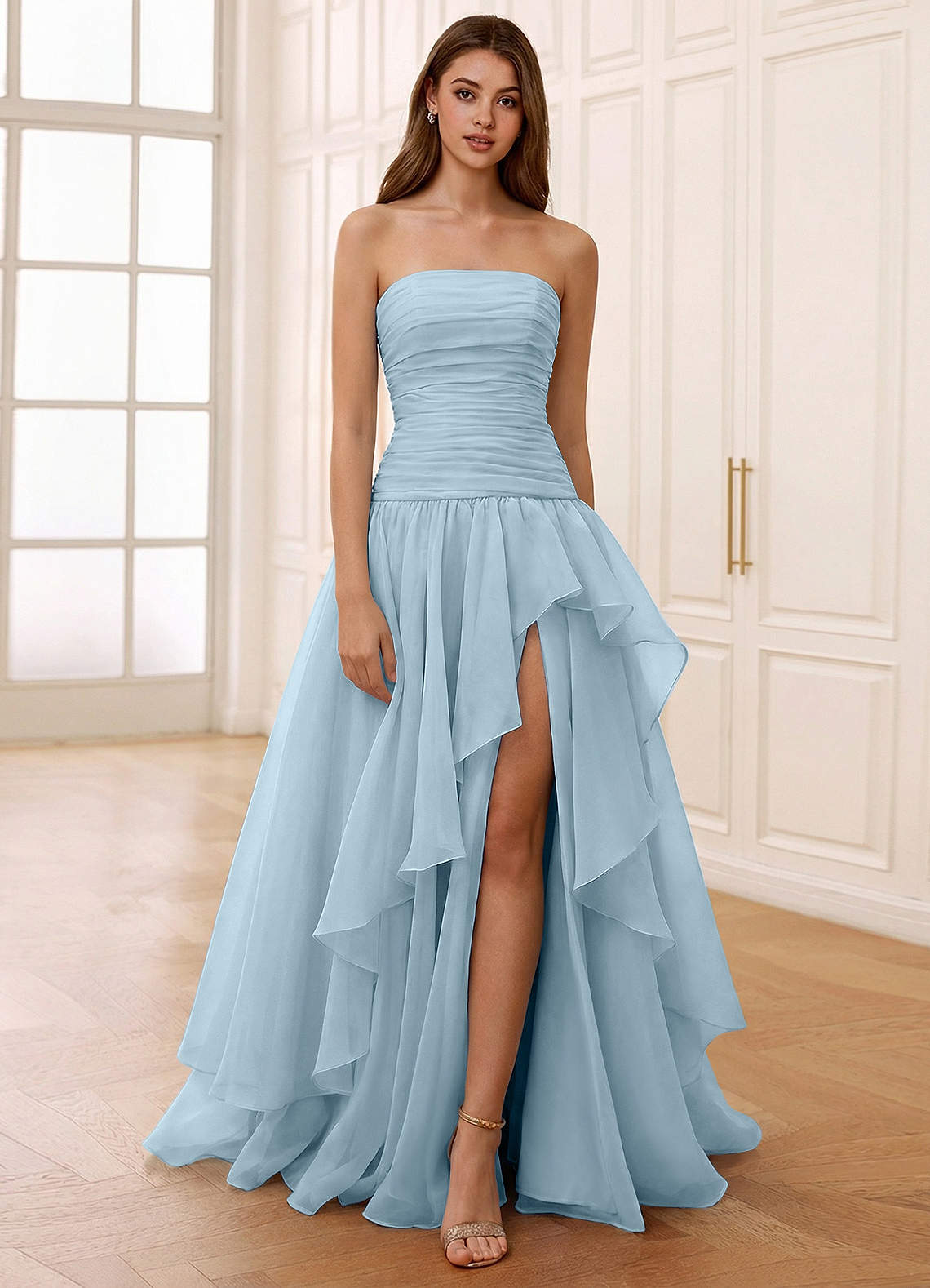 Ocavivien A-Line Strapless Tulle Prom Dress in Sage