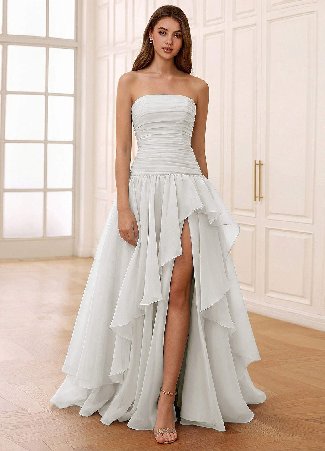 Ocavivien A-Line Strapless Tulle Prom Dress in Sage
