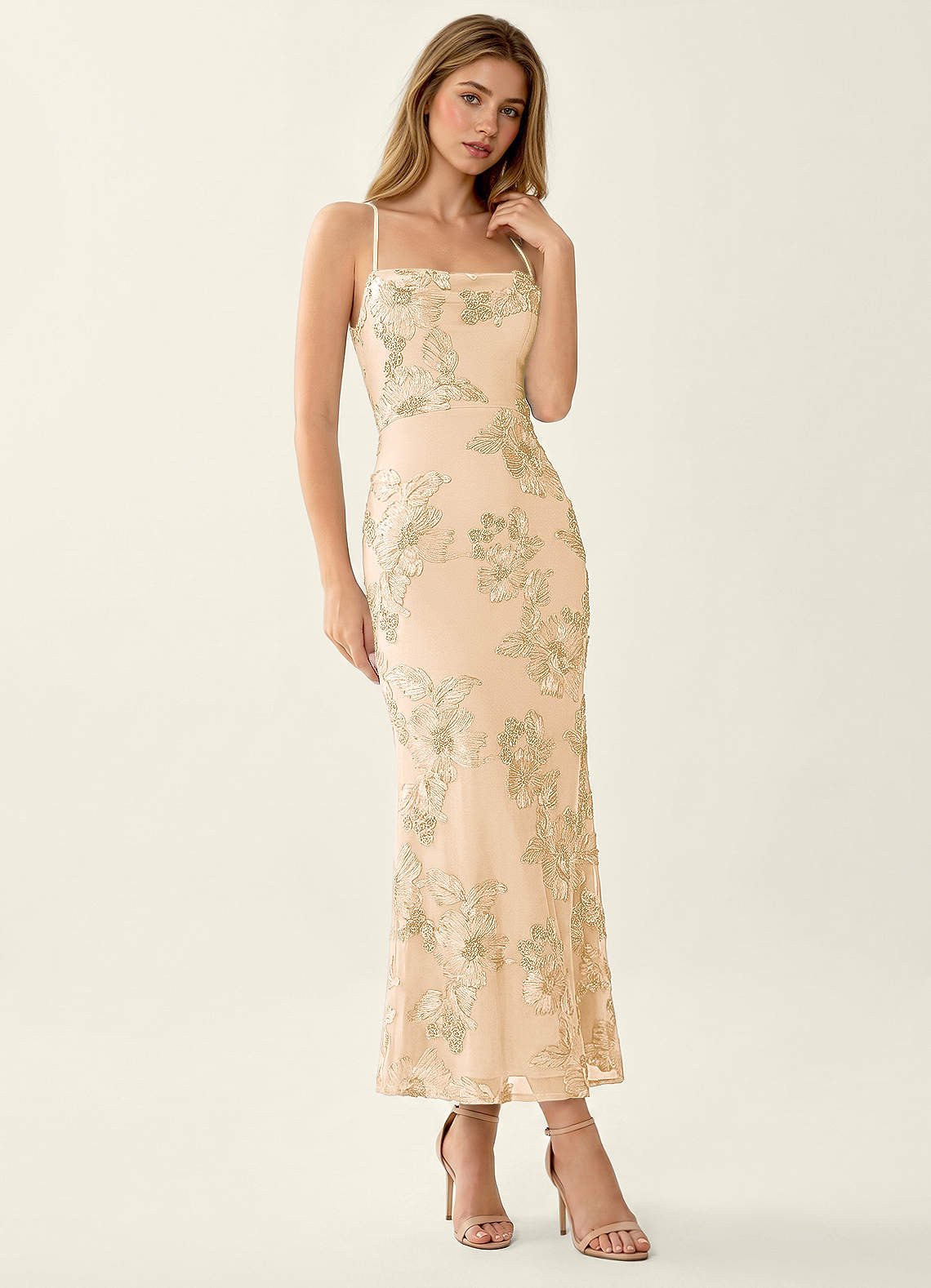 Octavenlly Mermaid Midi Floral Mesh Wedding Guest Dress in Yellow