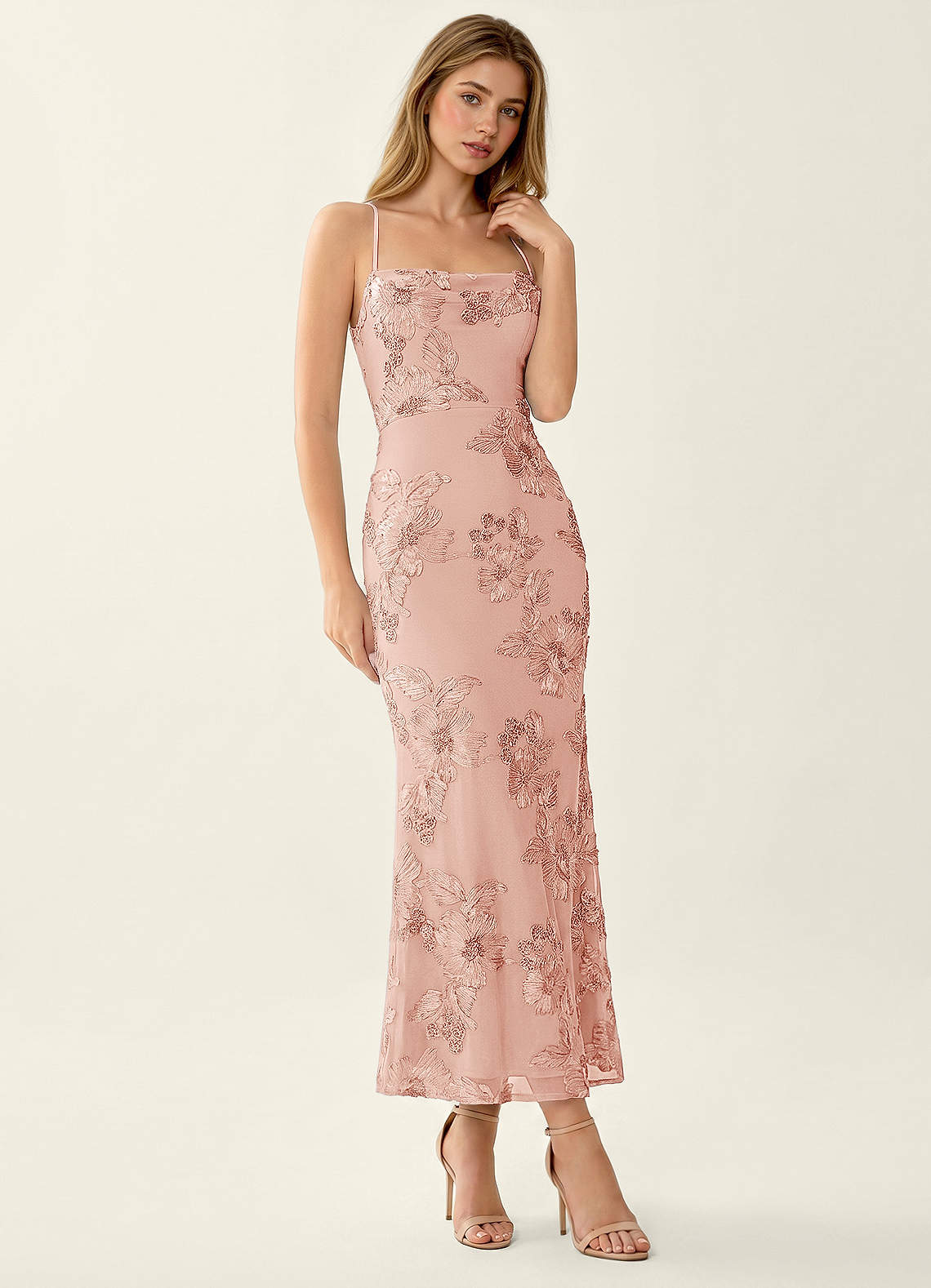 Octavenlly Mermaid Midi Floral Mesh Wedding Guest Dress in English Rose