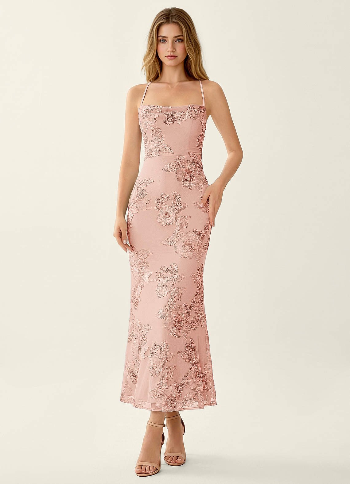 Octavenlly Mermaid Midi Floral Mesh Wedding Guest Dress in Yellow