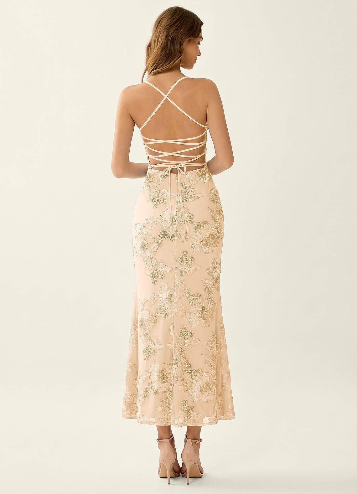 Octavenlly Mermaid Midi Floral Mesh Wedding Guest Dress in Yellow
