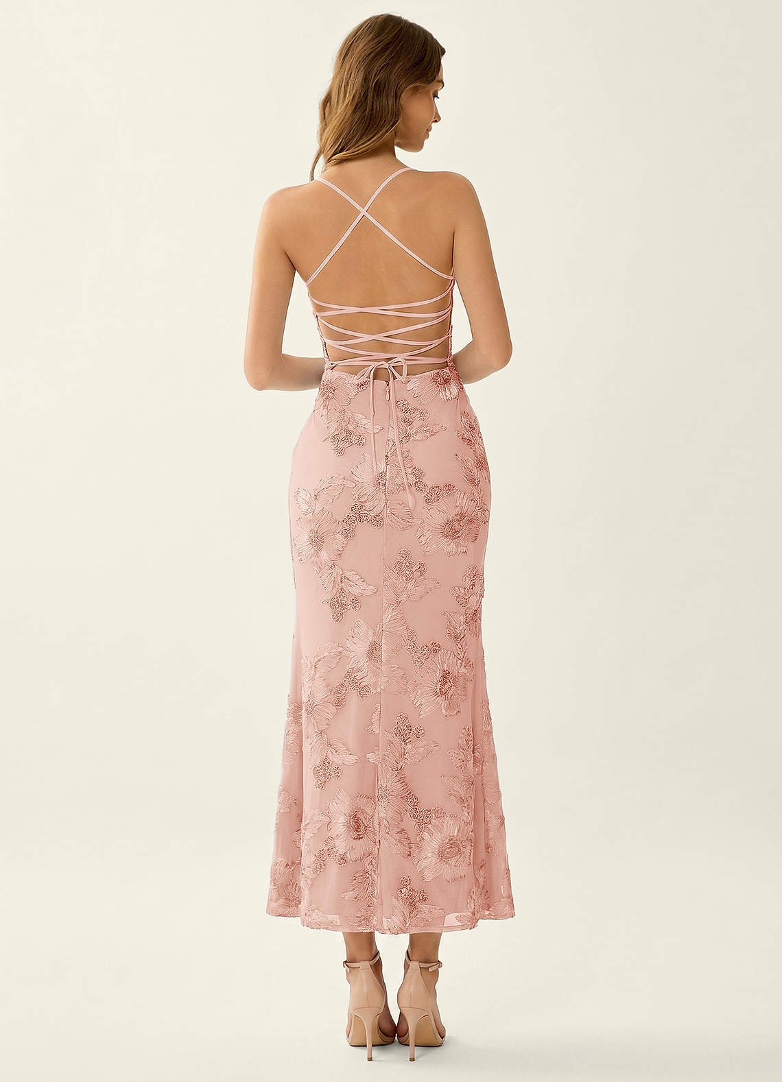Octavenlly Mermaid Midi Floral Mesh Wedding Guest Dress in English Rose