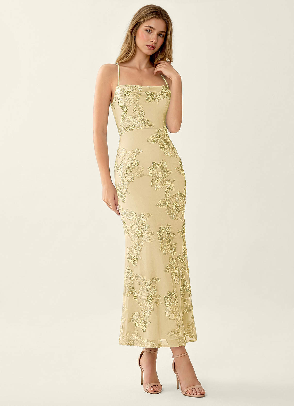 Octavenlly Mermaid Midi Floral Mesh Wedding Guest Dress in Lemon Sorbet
