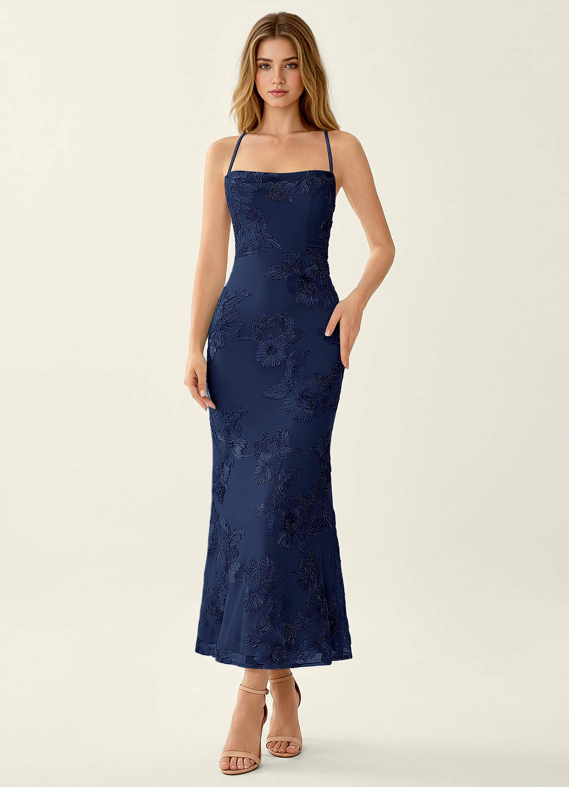 Octavenlly Mermaid Midi Floral Mesh Wedding Guest Dress in Yellow