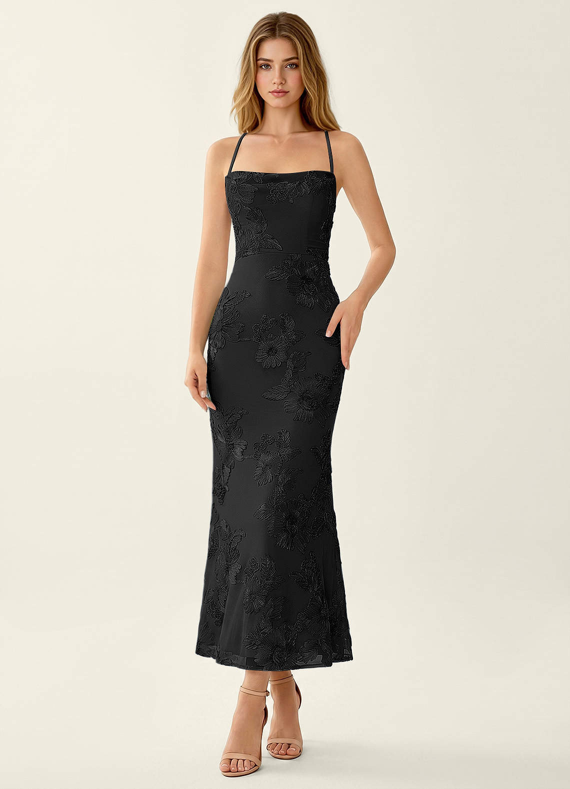 Octavenlly Mermaid Midi Floral Mesh Wedding Guest Dress in Yellow