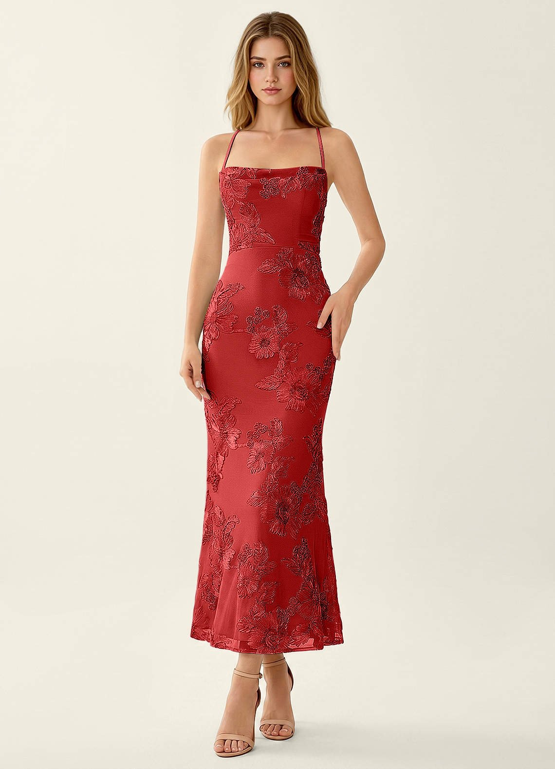 Octavenlly Mermaid Midi Floral Mesh Wedding Guest Dress in Yellow