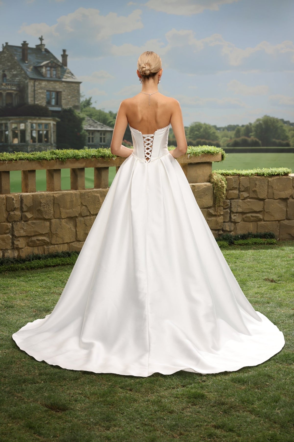 Odra A-Line Strapless Cowl-Neck wedding dress — back view