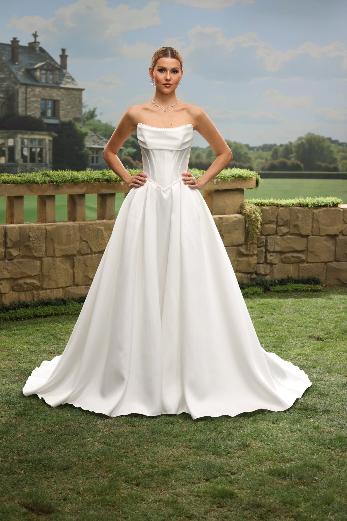 Odra A-Line Strapless Cowl-Neck wedding dress — front view