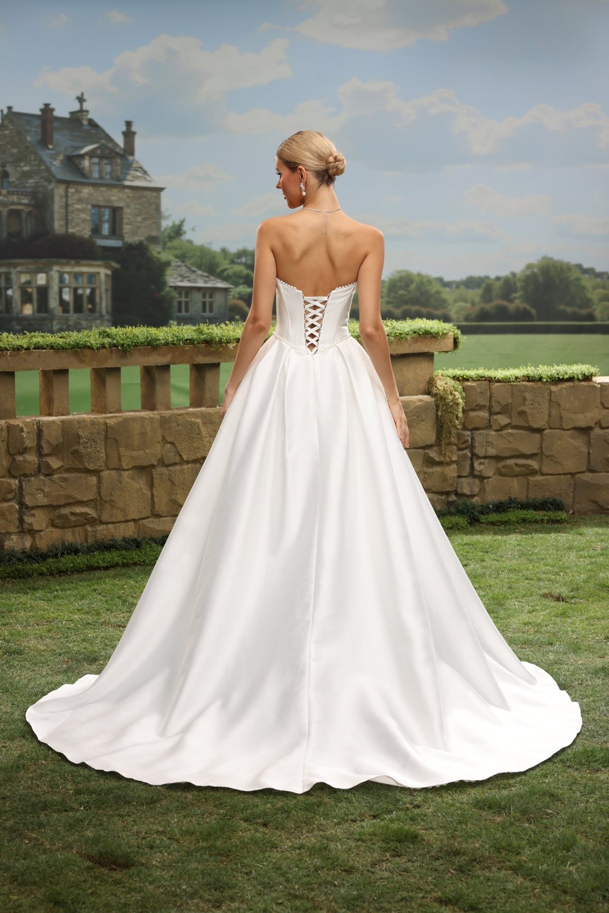 Odra A-Line Strapless Cowl-Neck wedding dress — back view