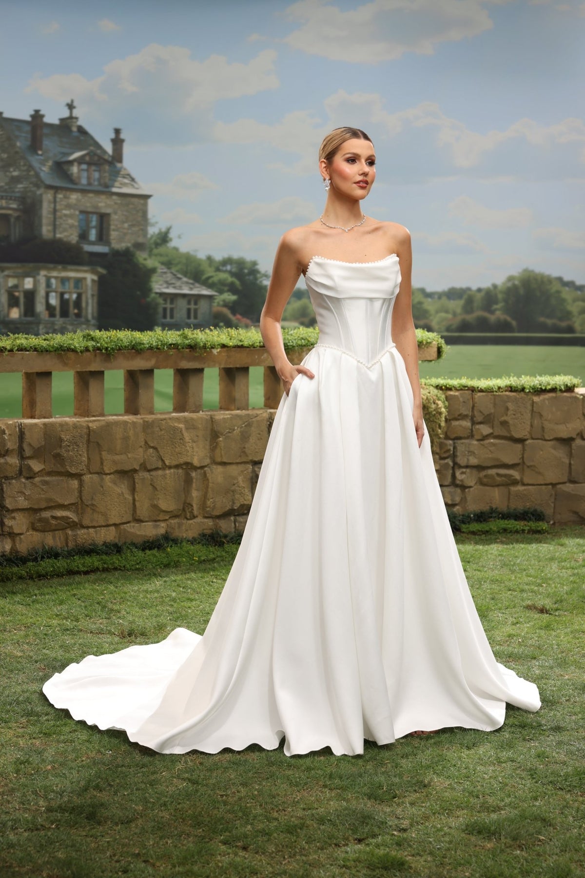 Odra A-Line Strapless Cowl-Neck wedding dress — design detail 9