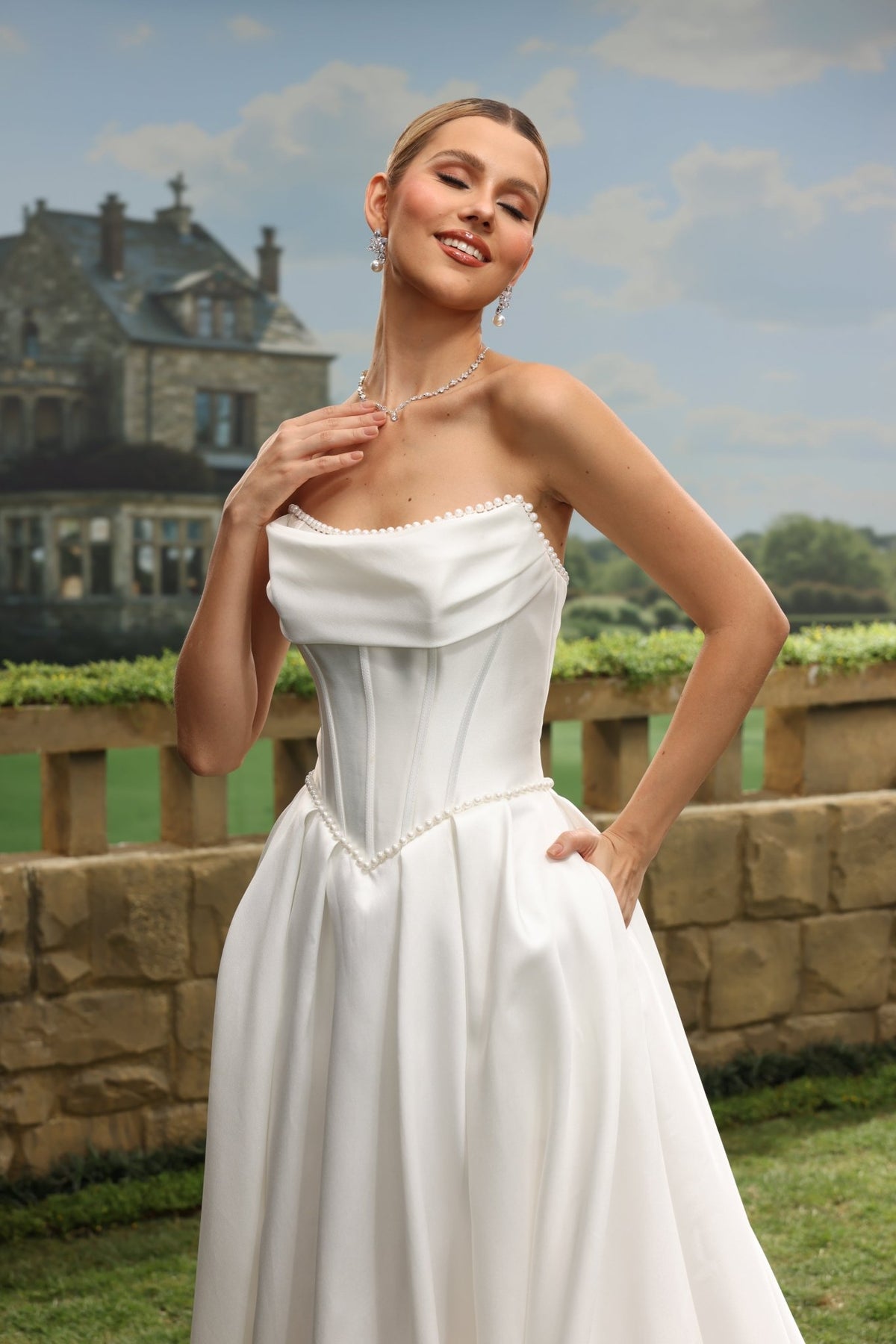 Odra A-Line Strapless Cowl-Neck wedding dress — design detail 7