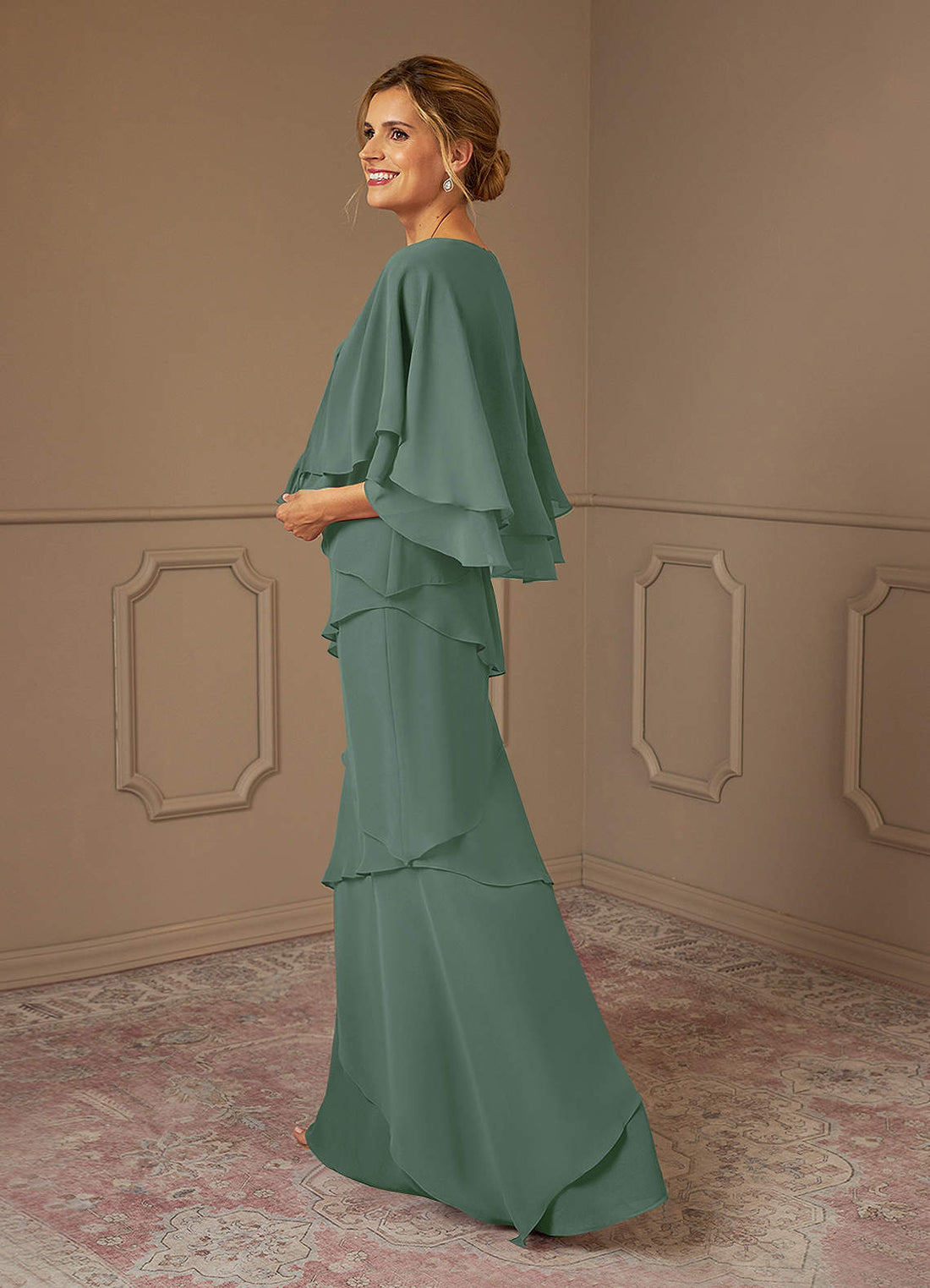 OHara A-Line V-Neck Chiffon Mother of the Bride Dress in eucalyptus