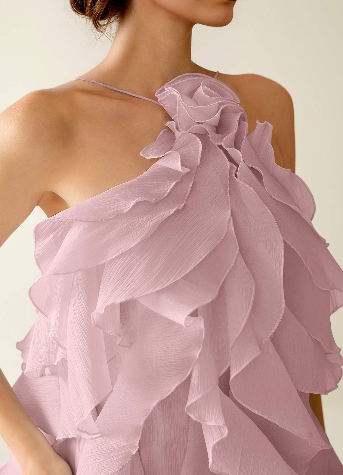 Oliamagn A-Line Mini Halter Ruffle Tulle Prom Dress in Pink