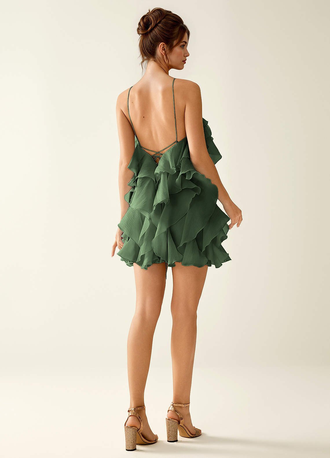 Oliamagn A-Line Mini Halter Ruffle Tulle Prom Dress in Dark Green