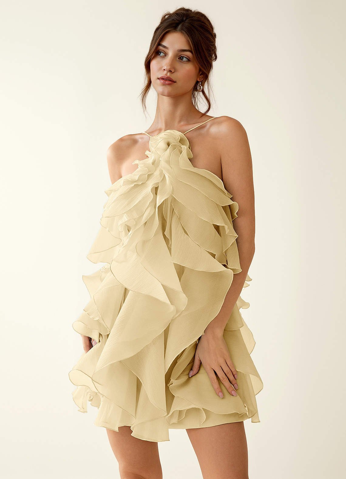 Oliamagn A-Line Mini Halter Ruffle Tulle Prom Dress in Sage
