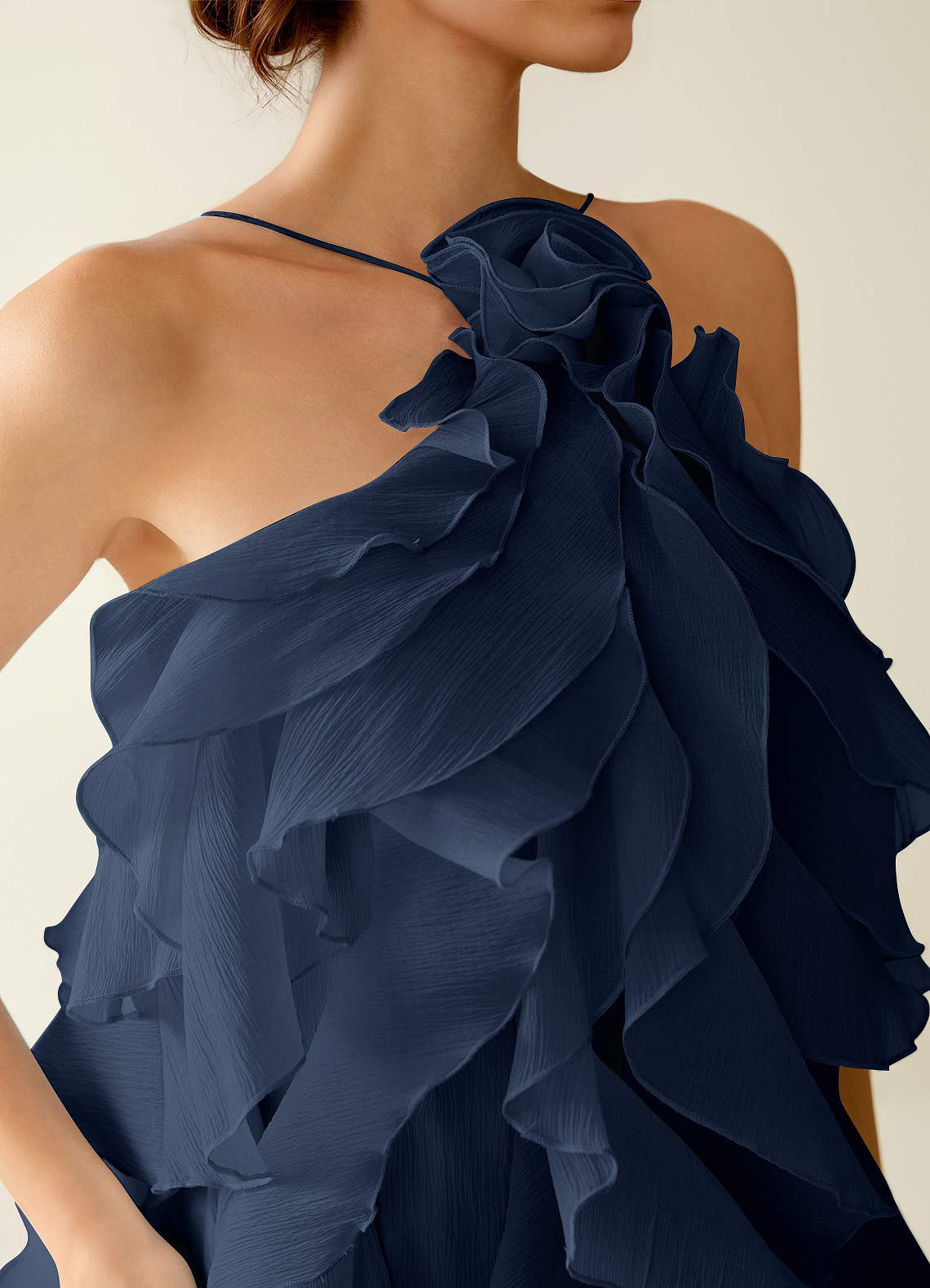Oliamagn A-Line Mini Halter Ruffle Tulle Prom Dress in Navy Blue