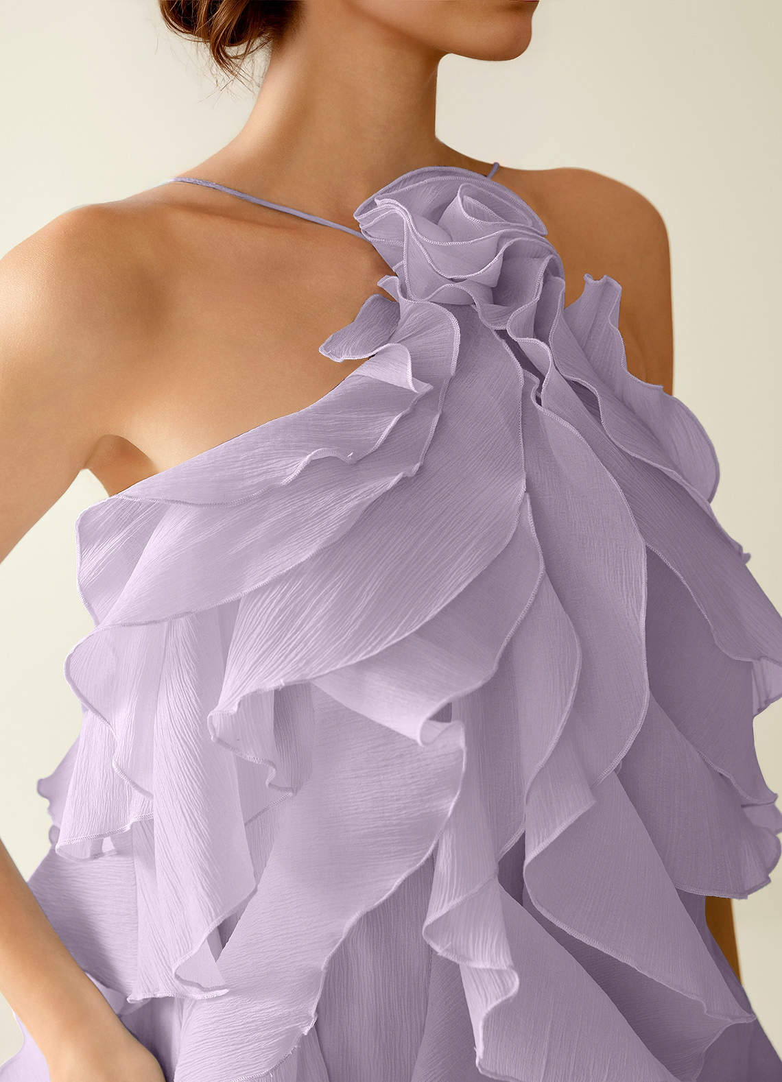 Oliamagn A-Line Mini Halter Ruffle Tulle Prom Dress in Wisteria
