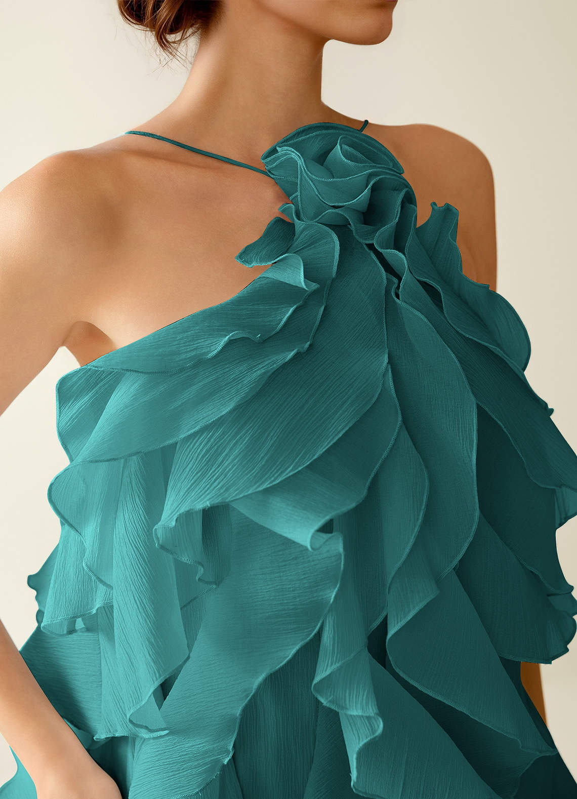 Oliamagn A-Line Mini Halter Ruffle Tulle Prom Dress in Peacock