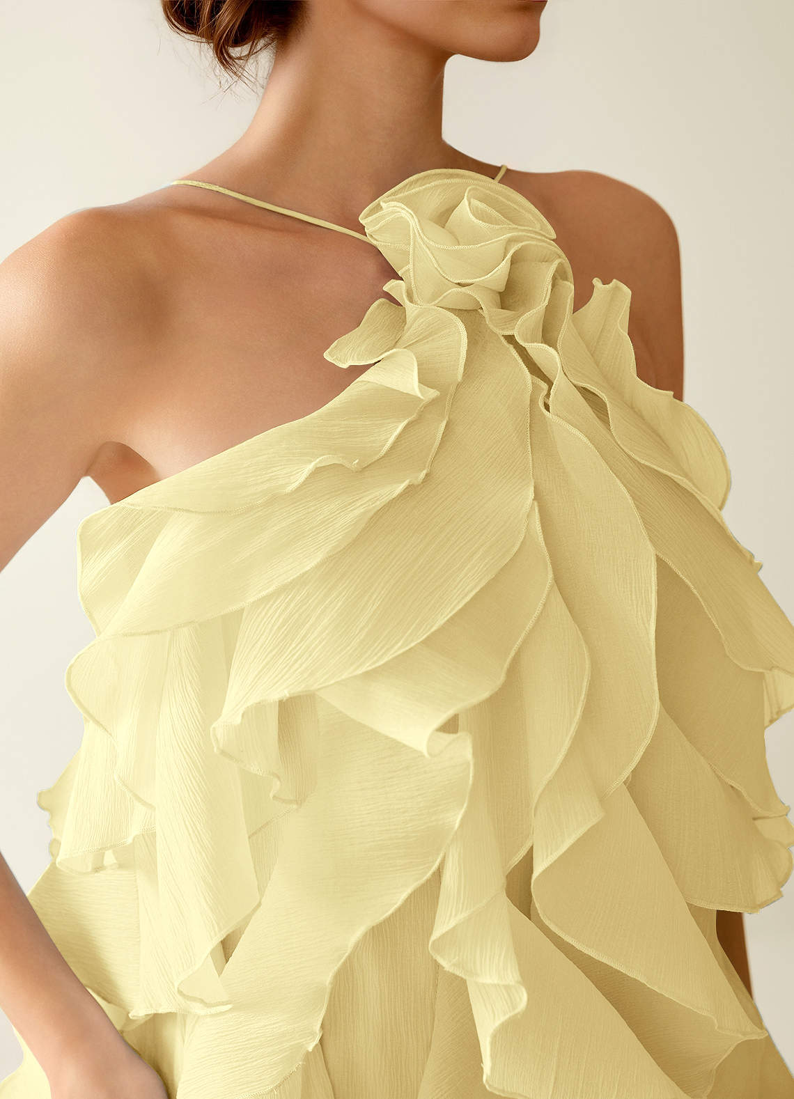 Oliamagn A-Line Mini Halter Ruffle Tulle Prom Dress in Yellow