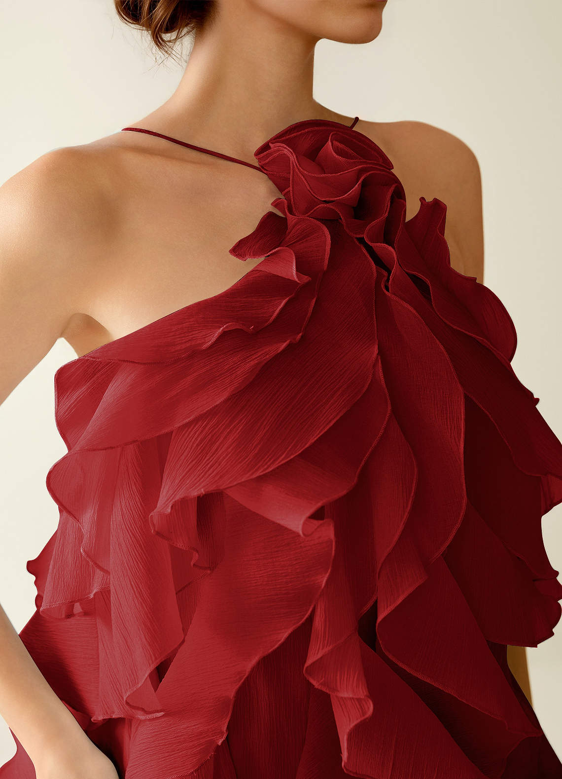 Oliamagn A-Line Mini Halter Ruffle Tulle Prom Dress in Burgundy