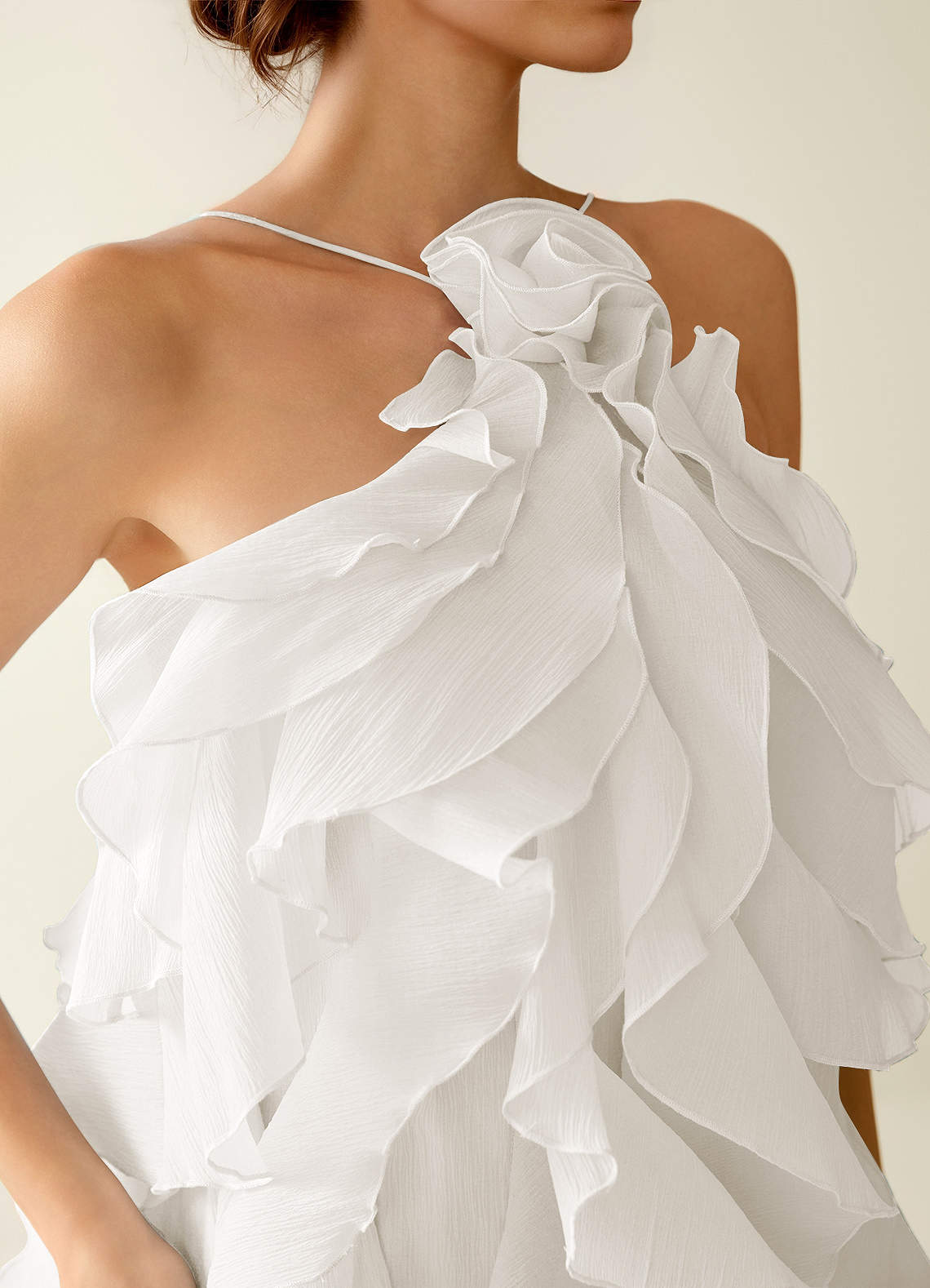 Oliamagn A-Line Mini Halter Ruffle Tulle Prom Dress in White