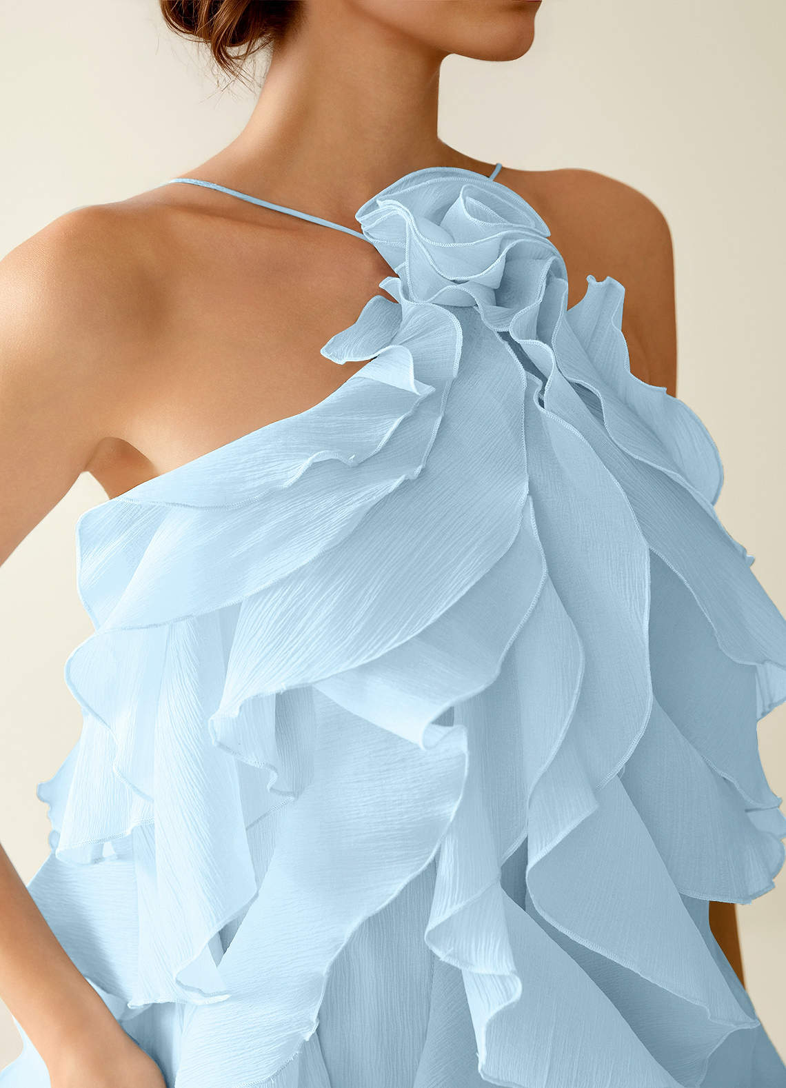 Oliamagn A-Line Mini Halter Ruffle Tulle Prom Dress in Shy Blue
