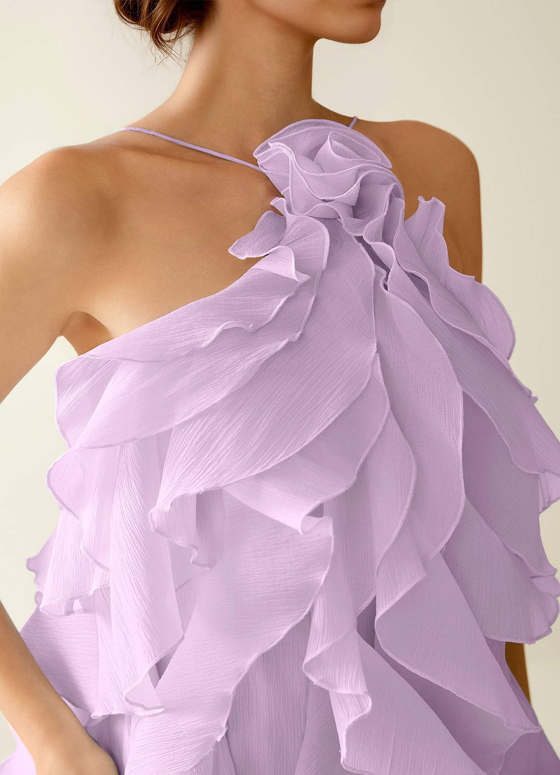 Oliamagn A-Line Mini Halter Ruffle Tulle Prom Dress in Lilac