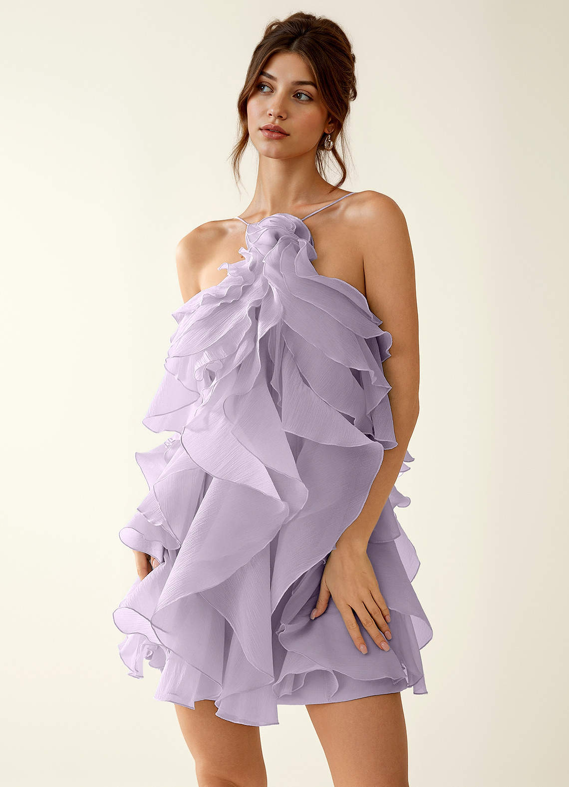 Oliamagn A-Line Mini Halter Ruffle Tulle Prom Dress in Sage